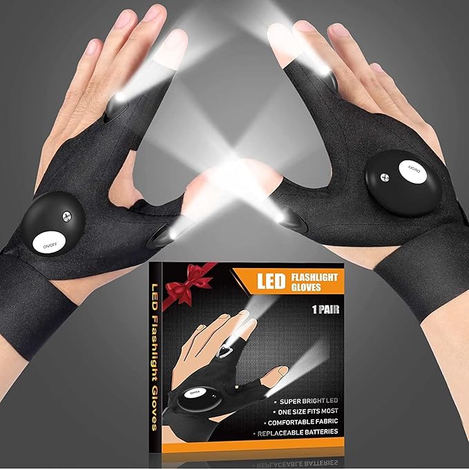 Jasee Led Flashlight Gloves, Gifts for Men Him Dad Husband, Cool Gadgets for Men Hands-Free Waterproof Gloves for Night Fishing, Running, Camping, Men Gifts for Birthday Father's Day