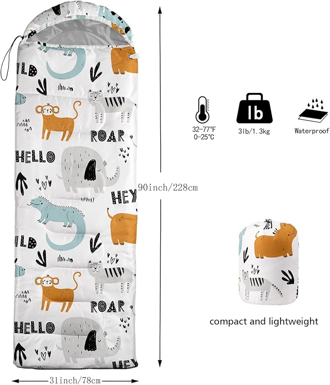 Kids Sleeping Bag for Boys Girls,Cute Puppy Print-Lightweight Warm Portable Outdoor Indoor-Waterproof Cold Weather Resistant Sleeping Bag for Camping Hiking