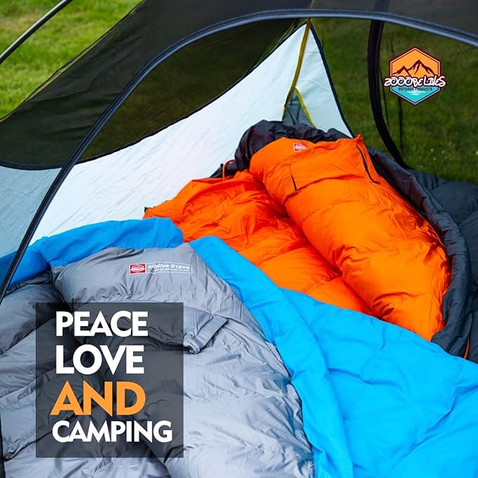 ZOOOBELIVES 10 Degree F Hydrophobic Down Sleeping Bag for Adults - Lightweight and Compact 4-Season Mummy Bag for Backpacking, Camping, Mountaineering and Other Outdoor Activities – Alplive D1500