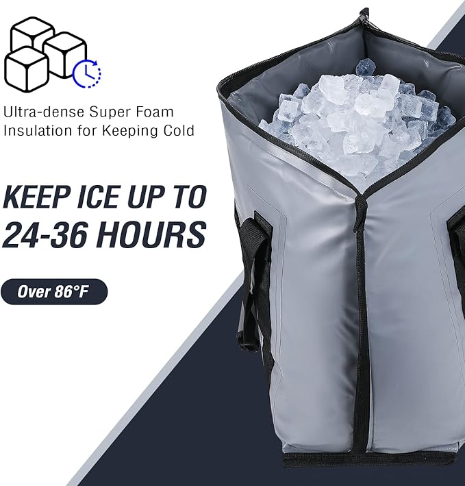Buffalo Gear Insulated Fish Cooler - 27.5QT 58QT Waterproof Flat Bottom Bag, Leakproof and Fishing Kill Bag