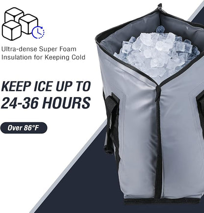 Buffalo Gear Insulated Fish Cooler - 27.5QT 58QT Waterproof Flat Bottom Bag, Leakproof and Fishing Kill Bag