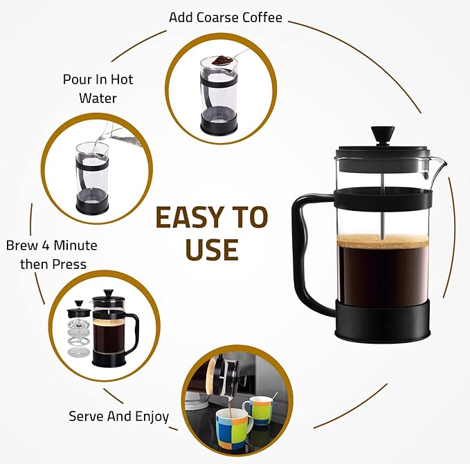 Utopia Kitchen 34 Ounce 1 Liter French Press Coffee Maker, Tea Maker, Travel Coffee Presses, Heat Resistant Thickened Borosilicate Coffee Pot for Camping Travel Gifts, Black Pack of 1