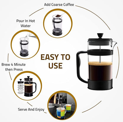 Utopia Kitchen 34 Ounce 1 Liter French Press Coffee Maker, Tea Maker, Travel Coffee Presses, Heat Resistant Thickened Borosilicate Coffee Pot for Camping Travel Gifts, Black Pack of 1