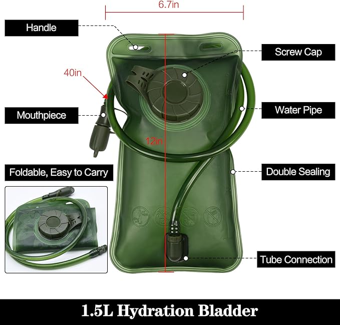 1.5/2/2.5/3L Hydration Bladder, 2pcs Water Bladder, Leakproof Water Reservoir for Hiking Biking Climbing Cycling Running Camping Backpack, Blue and Army Green