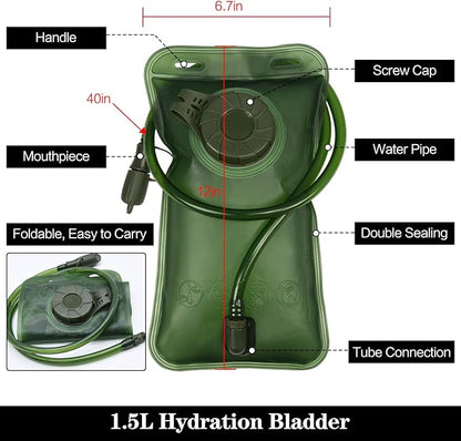 1.5/2/2.5/3L Hydration Bladder, 2pcs Water Bladder, Leakproof Water Reservoir for Hiking Biking Climbing Cycling Running Camping Backpack, Blue and Army Green