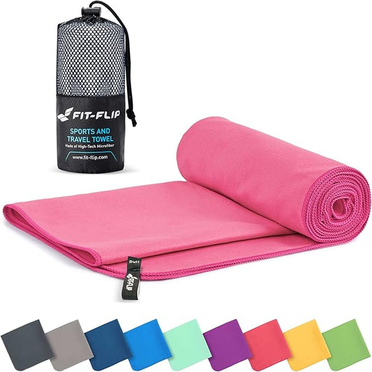 Fit-Flip Travel Towel - Compact & Ultra Soft Microfiber Camping Towel - Quick Dry Towel - Super Absorbent & Lightweight for Sports, Beach, Gym, Backpacking, Hiking and Yoga