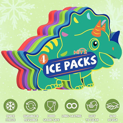 HiYZ Dinosaur Ice Packs for Lunch Boxes - Reusable Kids Ice Packs - Quick Freeze, Space Saving, Long-Lasting Cooler for Lunch Box, Thin Ice Packs Ideal for Travel, Picnics, and School