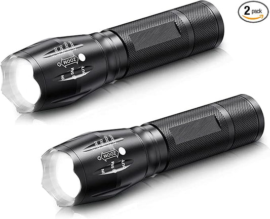Bright Tactical Flashlight 5 Modes Zoomable Portable EDC Flashlight Handheld Flashlight for Camping Hiking Emergency, 2 Pack