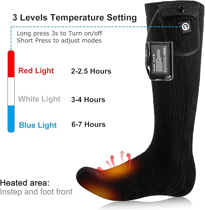 Heated Socks for Men Women, SAVIOR HEAT Electric Rechargeable Battery Thick Long Ski Socks for Winter Cold Weather Hunting Hiking Camping Skating Motorcycle Cycling Fishing