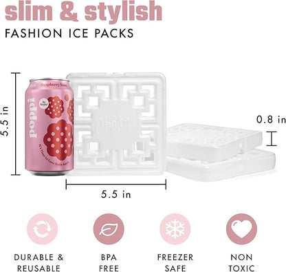 Cool Coolers Fashion Ice by Fit & Fresh, 3 Pack Large Slim Ice Packs, Unique Ice Pack Design for Womens Lunch Bag, Space Saving Reusable Ice Packs for Lunch Boxes, Cooler Ice Packs, Pearl White, 3PK