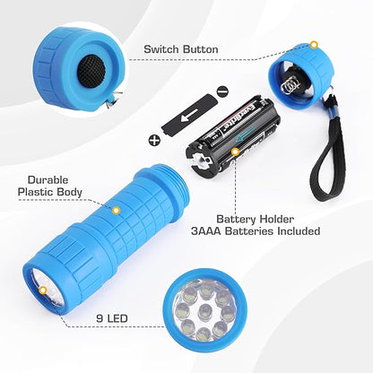 EverBrite 9-LED Flashlight 6-Pack Compact Handheld Torch Assorted Colors with Lanyard 3AAA Battery Included (Hurricane Supplies, Camping), Gift to Halloween, Christmas