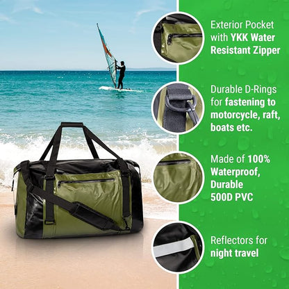 Waterproof Duffel Bag 60L Extra Large | Heavy Duty Dry Duffle Gear Bag with Durable Compression Straps & Handles for Surf Paddle Dive Snowboard Kayak or Motorcycle by Cor Surf