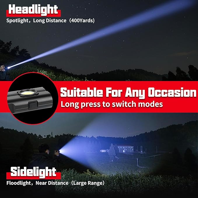 Flashlight Rechargeable High Bright 1000 Lumen with COB Work Light Magnetic Base and Pocket Clip IPX4 Waterproof for Car Repairing Camping Hiking Emergency