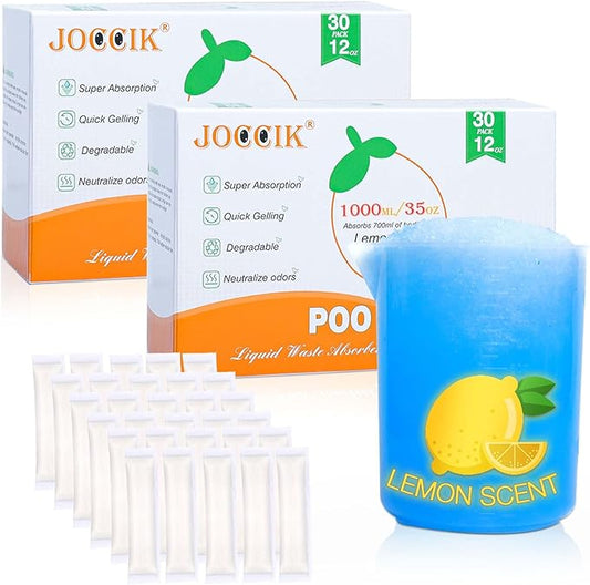 Poo Urine Powder for Camping Portable Toilet 60pcs Lemon Scent Super Absorbent Liquid Waste Poo Gel