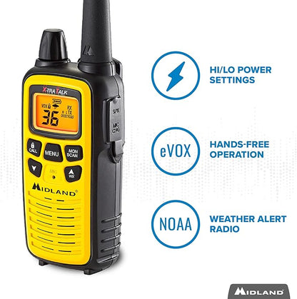 Midland 36 Channel FRS Two-Way Radio - Long Range Walkie Talkie, 121 Privacy Codes, NOAA Weather Scan + Alert (Yellow/Black, 3-Pack)