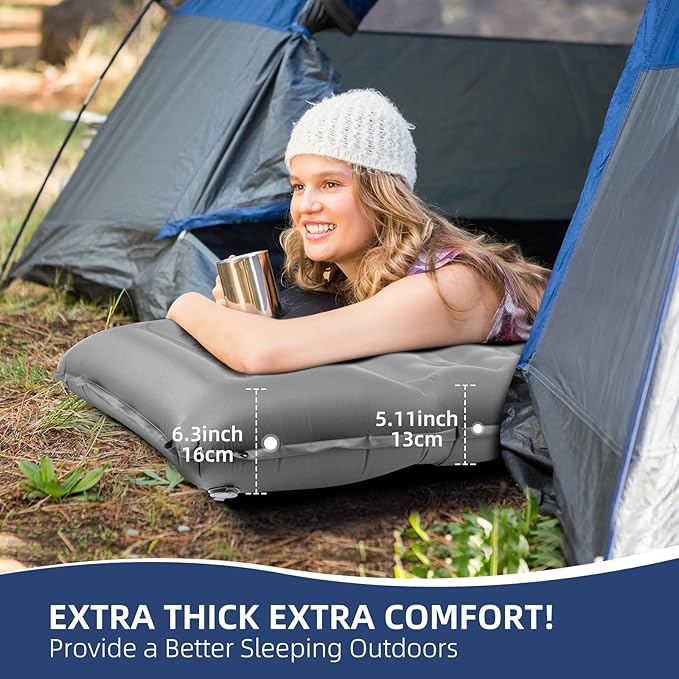 Sleeping Pad, Ultralight Thicken Inflatable Sleeping Pad for Camping, Built-in Pump, Great for Camping, Hiking, Carry Bag, Repair Kit, Compact & Lightweight Air Mattress(Gray)
