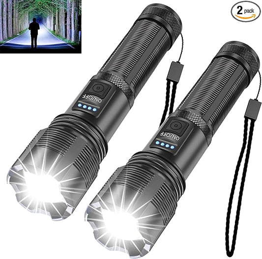 Rechargeable Flashlights 10000 High Lumens, Mini Handheld Flashlights with 3000mAh Battery, 5 Modes, Zoomable, IPX8 Waterproof, USB Tactical Flashlights for Emergencies, Camping, Dog Walking