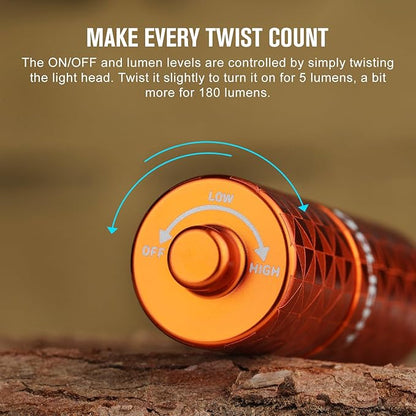 OLIGHT I1R 2 Pro Rechargeable Keychain Flashlight 180 Lumens, Type-C USB Cable Fast Charging EDC Lights, Mini Handheld Light for Pocket, Purse, Backpack(Pinwheel Orange)