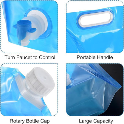 PATIKIL 2.6 Gallon Collapsible Water Container Bag with Spigot, 3 Pack PE Folding Water Jug Carrier for Camping, Hiking, Emergency Water Storage, Blue