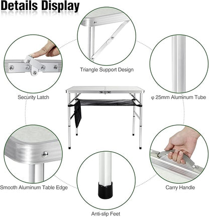 RedSwing Folding Table 3 Feet Adjustable Height, Lightweight and Portable Aluminum Hexagonal Legs Camping Table with Mesh Layer, 36 x 24 x 28 Inches