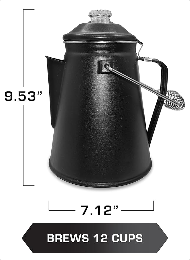 COLETTI Classic Coffee Percolator — Percolator Coffee Pot, Camp Coffee Maker – The Original Camping Coffee Pot, Now Modernized – For Campsite Brewmasters Everywhere [Matte Gray Enamel, 12 Cup]
