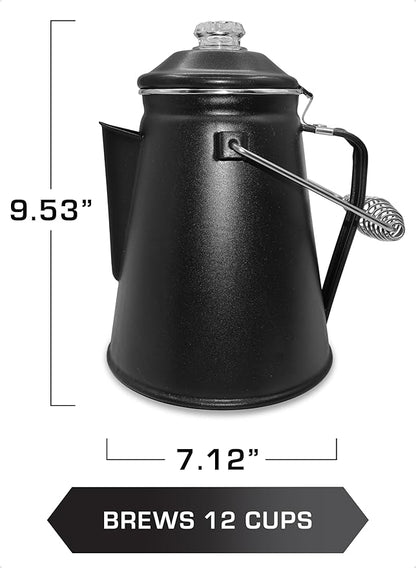 COLETTI Classic Coffee Percolator — Percolator Coffee Pot, Camp Coffee Maker – The Original Camping Coffee Pot, Now Modernized – For Campsite Brewmasters Everywhere [Matte Gray Enamel, 12 Cup]