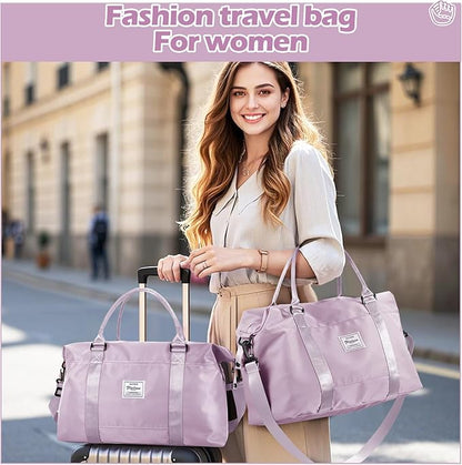 Small Gym Bag for Women, Purple Stylish Duffle Travel Bag for Plane, Lightweight Duffle Bag for Women, Sport Gym Tote Bag with Wet Pocket for Yoga, Pilates, Swimming