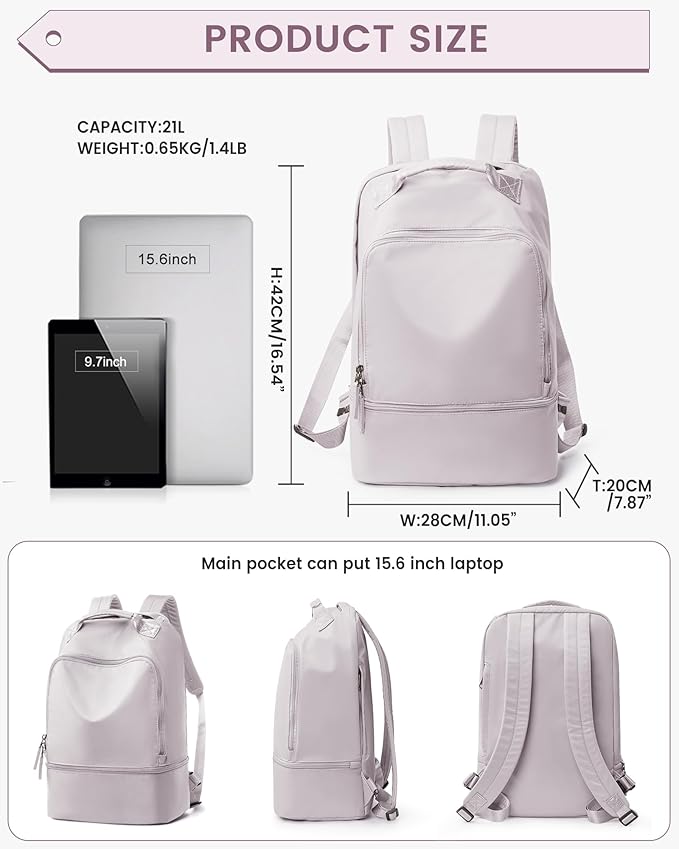 Gym Backpack for Women, Gym Bag with Shoe Compartment, Waterproof Lightweight Sports Yoga Travel Backpack with Wet Pocket, Pink