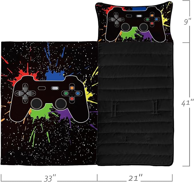 Space Nap Mat - Space Ship Galaxy Sleeping Bag with Removable Pillow - Daycare and Sleepovers Preschool Kindergarten Bedding Set for Kids Toddler Boys Girls