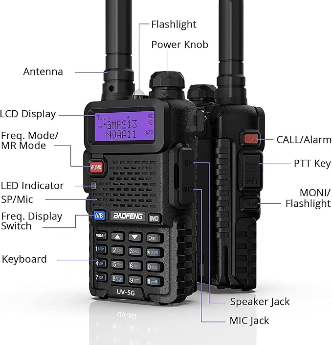 4 Pack BAOFENG UV-5X (UV-5G) GMRS Radio, Long Range Walkie Talkies with 2 Pcs 3800mAh Battery, Two Way Radio with Speaker Mic, GMRS Handheld Radio for Adults, Support Chirp & NOAA