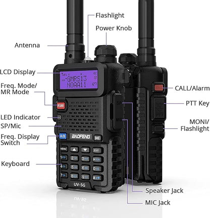 4 Pack BAOFENG UV-5X (UV-5G) GMRS Radio, Long Range Walkie Talkies with 2 Pcs 3800mAh Battery, Two Way Radio with Speaker Mic, GMRS Handheld Radio for Adults, Support Chirp & NOAA