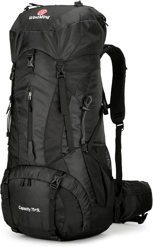 King'sGuard Hiking Backpack for Men and Women 70L+5L Waterproof Lightweight Camping Daypack with Rain Cover - Frameless (black-b)