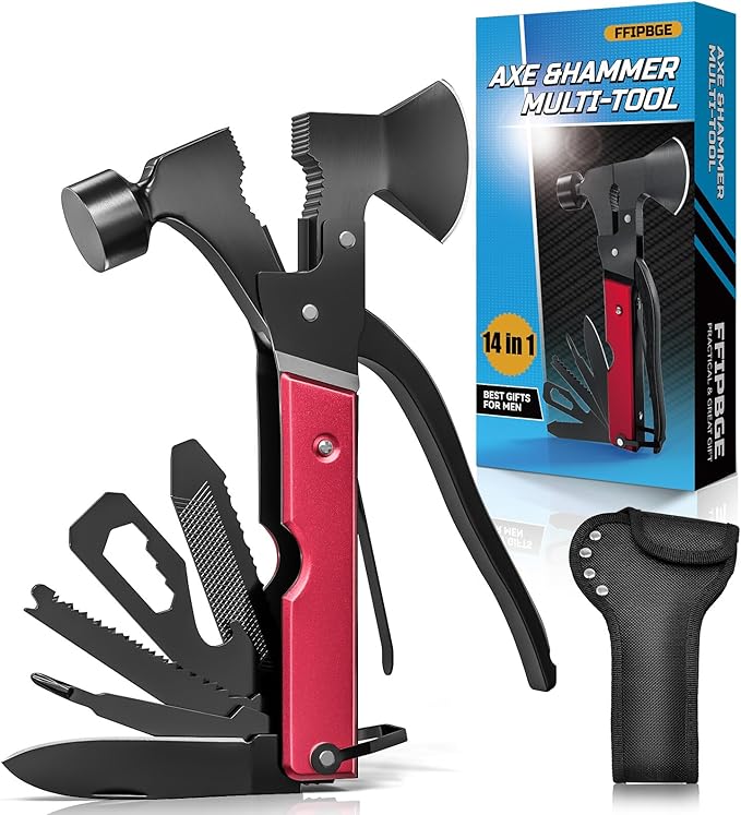 15 in 1 Multitool Axe Hatchet, Camping Accessories Survival Gear, Cool Gadgets Christmas Gifts for Men, Dad, Husband, Multi Tool Gifts for Camping Hiking Survival