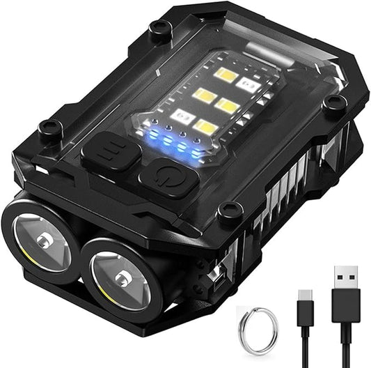 Clip on Flashlight, Rechargeable Mini EDC Keychain Flashlight, IP65 Waterproof, Side Tail Magnet, for Running/Camping/Fishing/Night Work, USB C Charging Warning Flash Light, Black