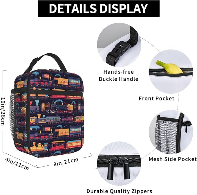 Car Train Lunch Bag Insulated Reusable Lunch Box Thermal Cooler Tote For Men Women Work Travel Picnic Hiking