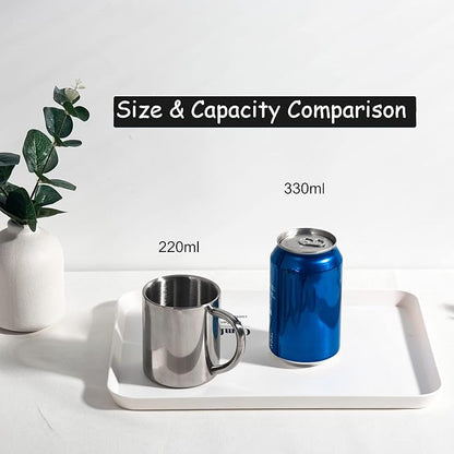 IMEEA Unbreakable Mugs for Kids Double Walled Camping Coffee Mugs 7.5oz/220ml Stainless Steel Mug with Handle, Set of 2