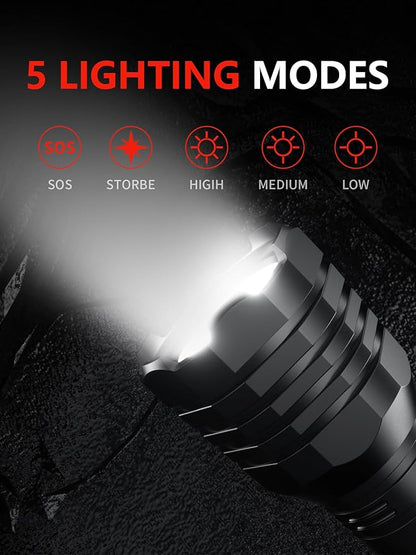 Mesqool Rechargeable Flashlights 2 Pack, 5 Lighting Modes 400 Lumen Bright Led Flashlight, IP68 Waterproof Flash Light for Camping, Walking, Hiking Emergency Lights for Home (Built-in Battery)