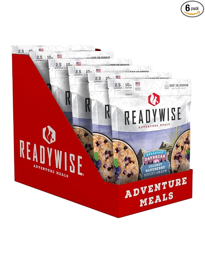 READYWISE - Outdoor Coconut Blueberry Multi-Grain, 15 Servings, Pack of 6, Emergency Preparedness, Freeze Dried Food, MRE, Snack Pack, Survival Food, Emergency Food for Backpacking, Camping, & Hiking