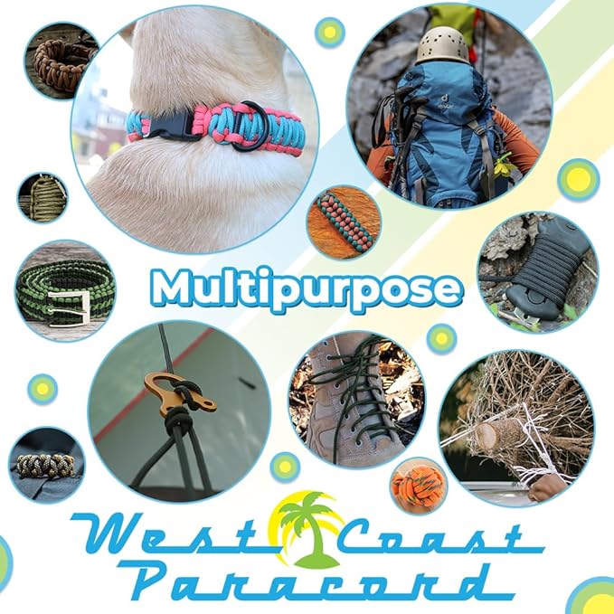 West Coast Paracord 550lb Paracord Spools – 7 Strand Type III Tactical Parachute Cord for Hiking, Camping, and Fishing – Kaleidoscope (100 ft)