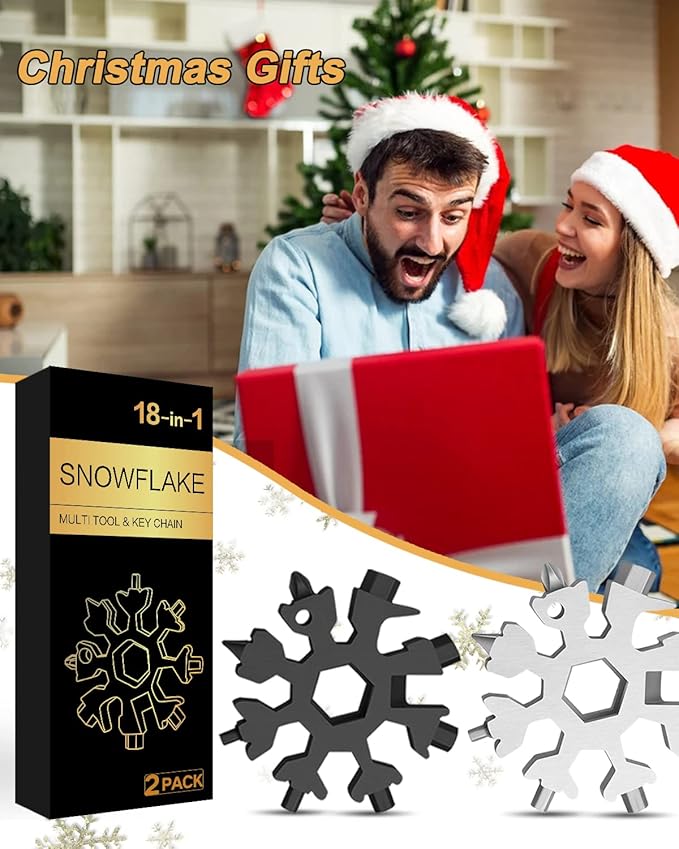 2 Pack 18 in 1 Snowflake Multitool, Christmas Gifts for Adults, White Elephant Gifts, Tool Gifts for Him, Stocking Stuffers