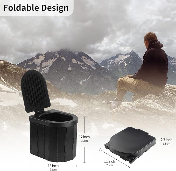 Portable Toilet for Camping with Lid, Portable Potty for Adults, Porta Potty Travel Toilet Commode Bucket Toilet for Camping, Car, Travel, Hiking, Outdoor, Backpack, Trips, Boat, Beach, Traffic Jam