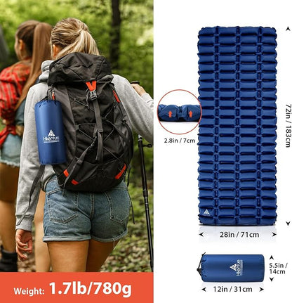 Hikenture Double Sleeping Pad,Ultralight Camping Mattress 2 Person,Backpacking Pad with Pump Sack,Inflatable Air Mat for Tent(1037-B2) (Dark Blue, 72" L x 28" W)