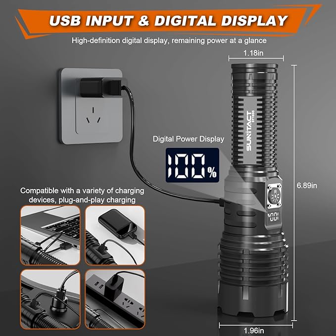 Flashlights High Lumens Rechargeable, 980000 Lumens XHM77.2 LED Flashlight Super Bright Flash Light Battery Powered, Powerful Flashlights Handheld Linternas for Emergencies Camping