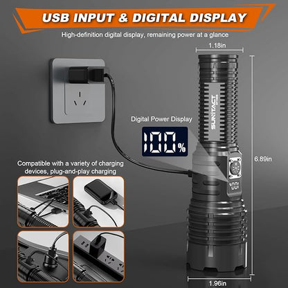 Flashlights High Lumens Rechargeable, 980000 Lumens XHM77.2 LED Flashlight Super Bright Flash Light Battery Powered, Powerful Flashlights Handheld Linternas for Emergencies Camping