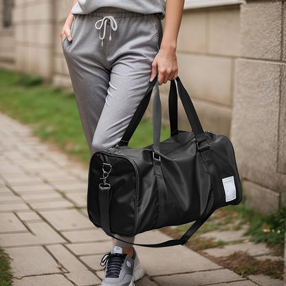 Large Carry on Gym Bag with Shoe Compartment for Men Women Waterproof Overnight Weekender Duffel Bag for Travel Personal Items Sports Workout Outdoors Black