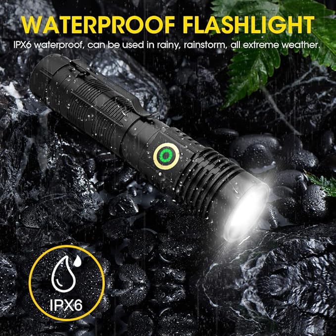 Rechargeable Flashlight High Lumens, 12000 High Lumens Super Bright Flash Light, 1500 Meter Long-Range Zoomable LED Flashlights for Emergency, EDC, Searching, Waterproof Flashlight Dimmable