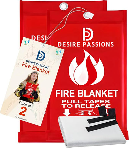 Emergency Fire Blanket - Fire Suppression Blanket for Home, Kitchen, Garage, Camping, School & Office -Flame Retardant -40”x40” for Quick Smothering & Fire Safety (Pack of 2)“