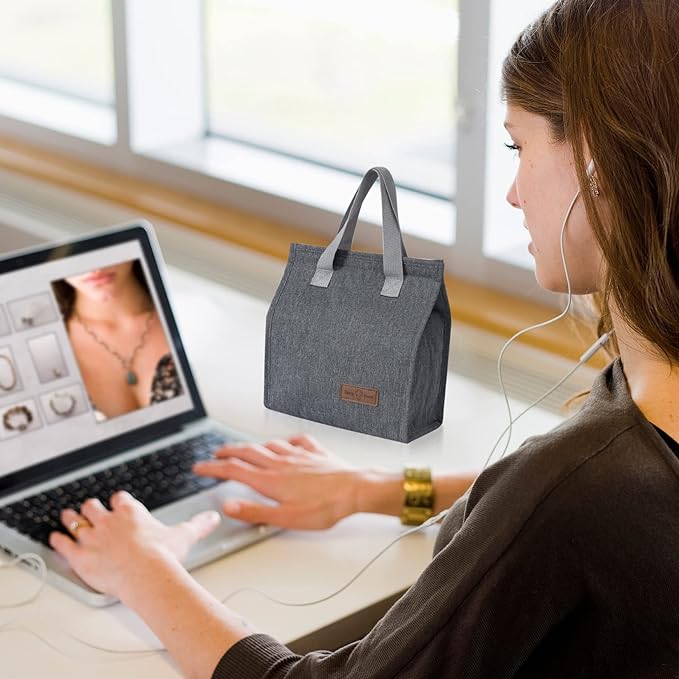 2pcs Grey Lunch Bag Insulated, Lunch Box Bag, Reusable Lunch Tote Bag, Lunch Box Container Bag Insulated for Women, Men, Work, Office, Travel