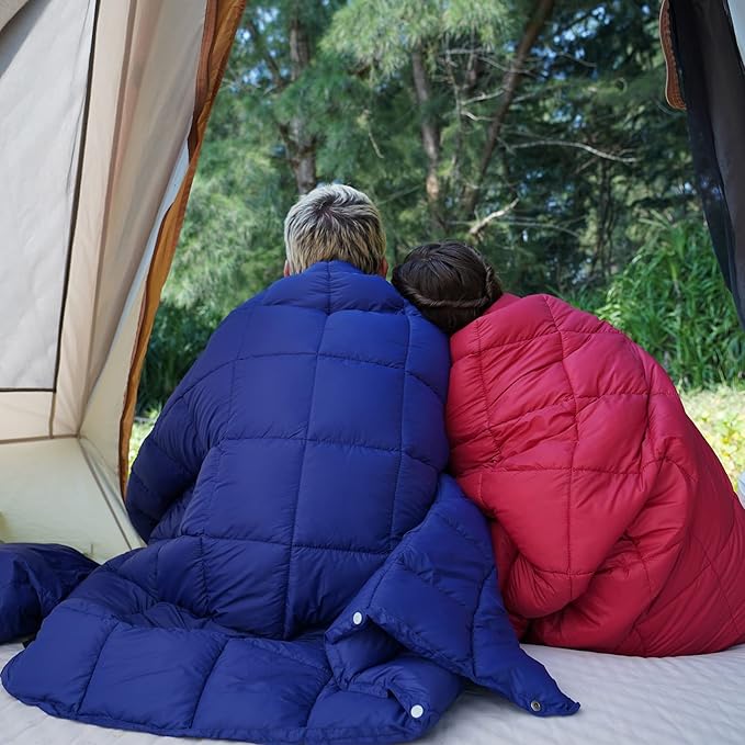 KingCamp Camping Blanket Lightweight, Multifunctional Warm Puffy Outdoor Blanket with Snap Button, Water Repellent, Packable, for Travel, Airplane, Hiking, Picnic