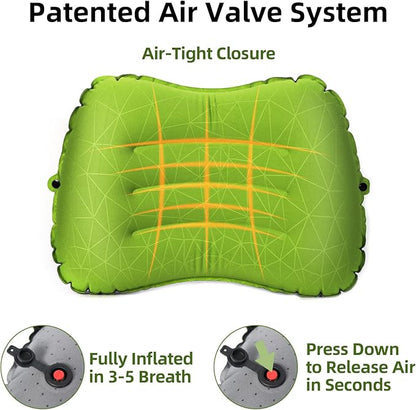 Camping Pillow - Inflatable Pillow - Travel Pillows for Backpacking & Airplane, Lumbar Support 2.0 Blow Up Pillows, Ultralight Compressible, Comfortable, Ergonomic Pillows (Light Green)